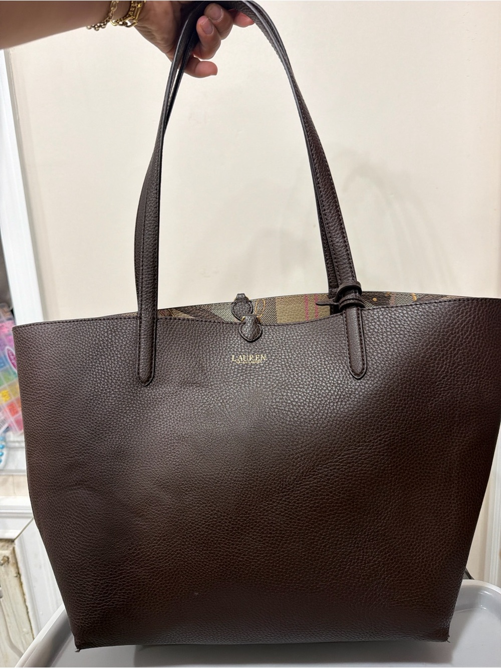 Ralph Lauren Reversible Leather Tote Bag in Dark Brown